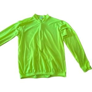 Vintage Neon Green Cycling Jersey Long Sleeve Full‎ Zip Pockets Made in USA
